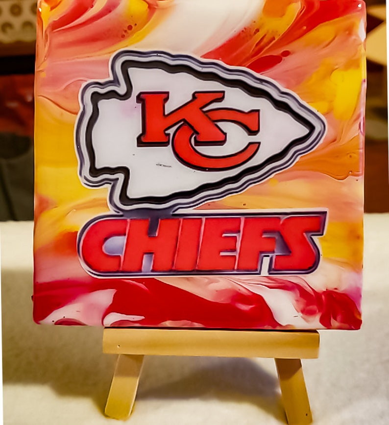 Kansas City Chiefs Coasters Acrylic Pour Paint on Ceramic Tile Etsy
