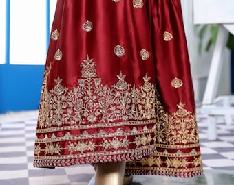 Ladies Trousers Pakistani Indian Wedding Sharara Maroon Embroidery Pant Women Salwar Shalwar SF101