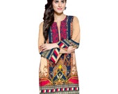 Women Indian Kurti Pakistani Kurta Cotton Digital Print Tunic Tops Shirt Ethnic Dress