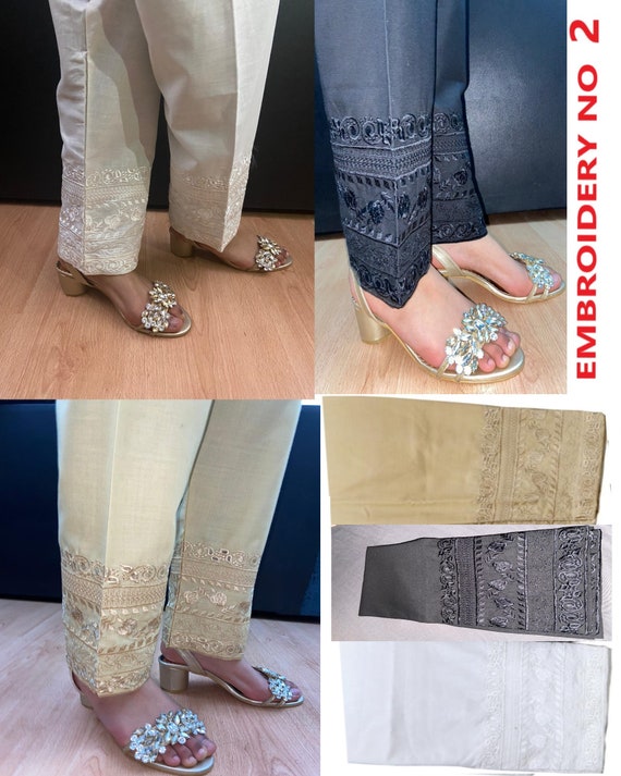 Asian Indian Pakistani Embroidery Pants/ Cigarette Trousers/Pure cotton  slim fit trousers/Indian pants for women/pencil style trouser pants –  cottonandessentials
