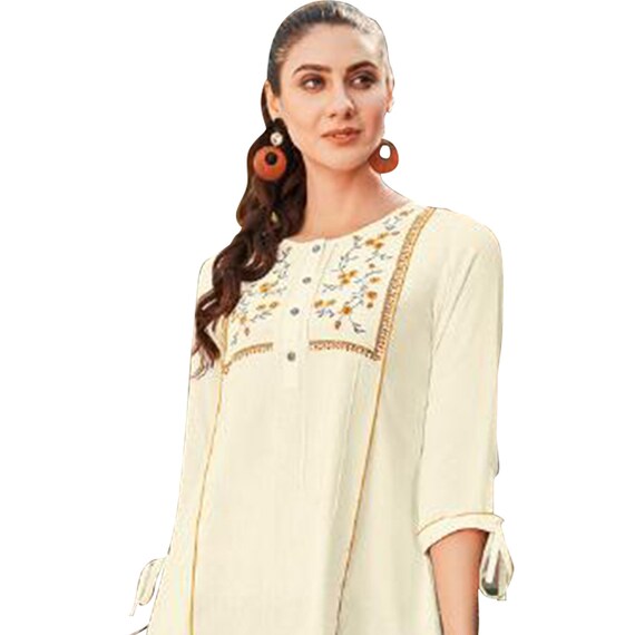 Stylish Women Indian Kurti Kurta Soft Rayon Embroidered Short Etsy