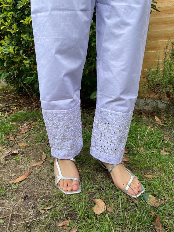 Indian Pakistani Embroidered Trousers Cigarette Pants Pure cotton slim fit  trousers pencil style pants