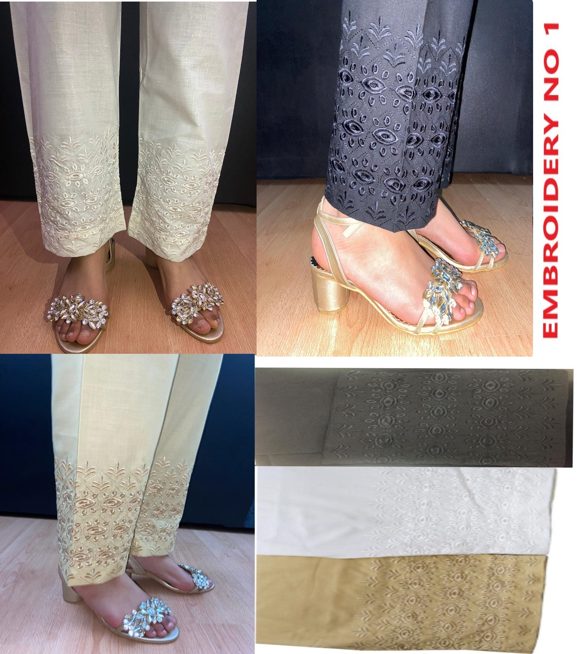 Embroided Trouser Pant - Cotton - Black - ZT469 - Silk Avenue Pakistan