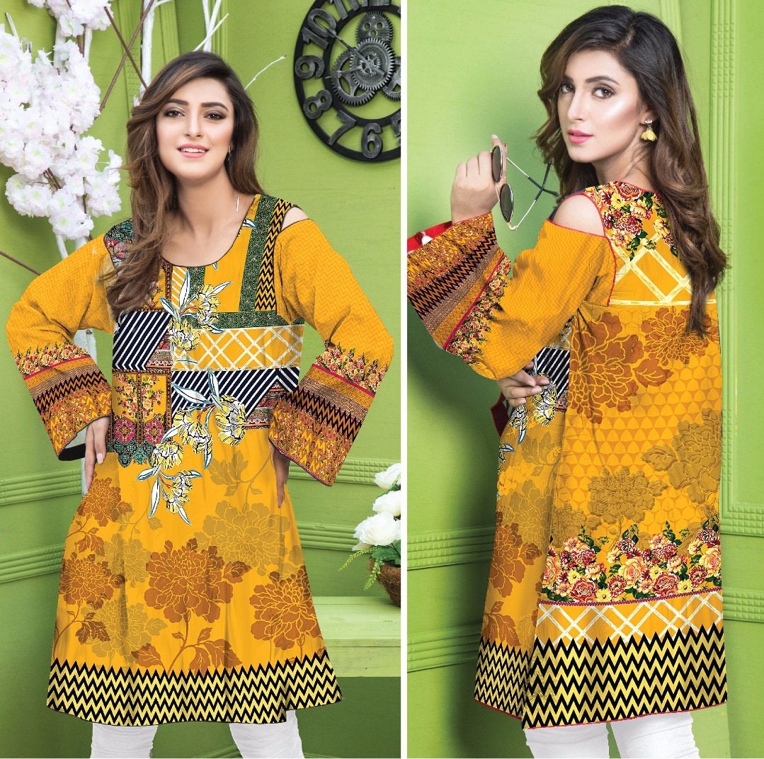 Women Indian Pakistani Kurti Cotton Designer Digital Print Stitched Tunic Tops