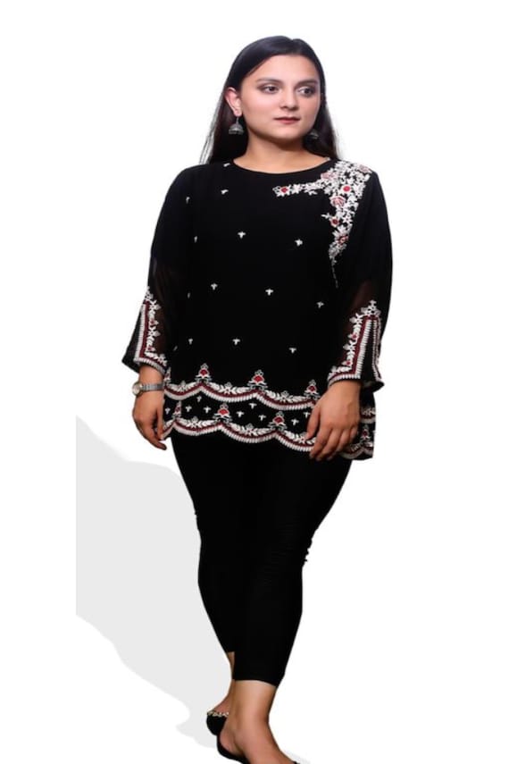 Indian Women Black Floral Printed Pure Cotton Kurta Kurti Top Tunic New  Dress | eBay