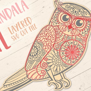 3D Mandala Owl, Layered Zentangle Owl, Layered Owl SVG, 3D Owl svg file, Papercut Bird SVG, Paperc
