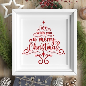 Wij wensen je een vrolijk kerstfeest SVG citaat ornament, kerstboom vakantie citaat voor decoraties, ster met vintage wervelingen SVG