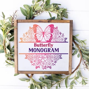 Butterfly Monogram SVG, Floral Bouquet Split Monogram SVG, Butterfly Floral Monogram svg, Floral SVG Monogram, Detailed Mailbox Decal svg