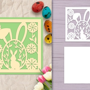 Ostern Papierschnitt Karte SVG, geschichtete 3D Karte mit Osterei, Laser Cut Ostern SVG, Papercut Osterhase SVG, Papercut svg Vorlage