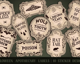 Halloween Apothecary Labels, Halloween Label Stickers, Halloween Sticker Bundle, Halloween Vintage Clipart, Vintage Label PNG, Sticker PNG