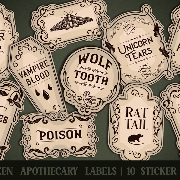 Halloween Apothecary Labels, Halloween Label Stickers, Halloween Sticker Bundle, Halloween Vintage Clipart, Vintage Label PNG, Sticker PNG