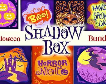 Pacchetto SVG di Halloween Shadow Box, disegni di carta ritagliata a strati 3D (download digitale)