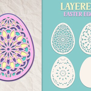 Oeuf de Pâques Mandala SVG, oeuf de Pâques 3D en couches SVG, SVG de Pâques découpé au Laser, modèle d’oeuf de Pâques Papercut, oeuf de Pâques papier coupe svg