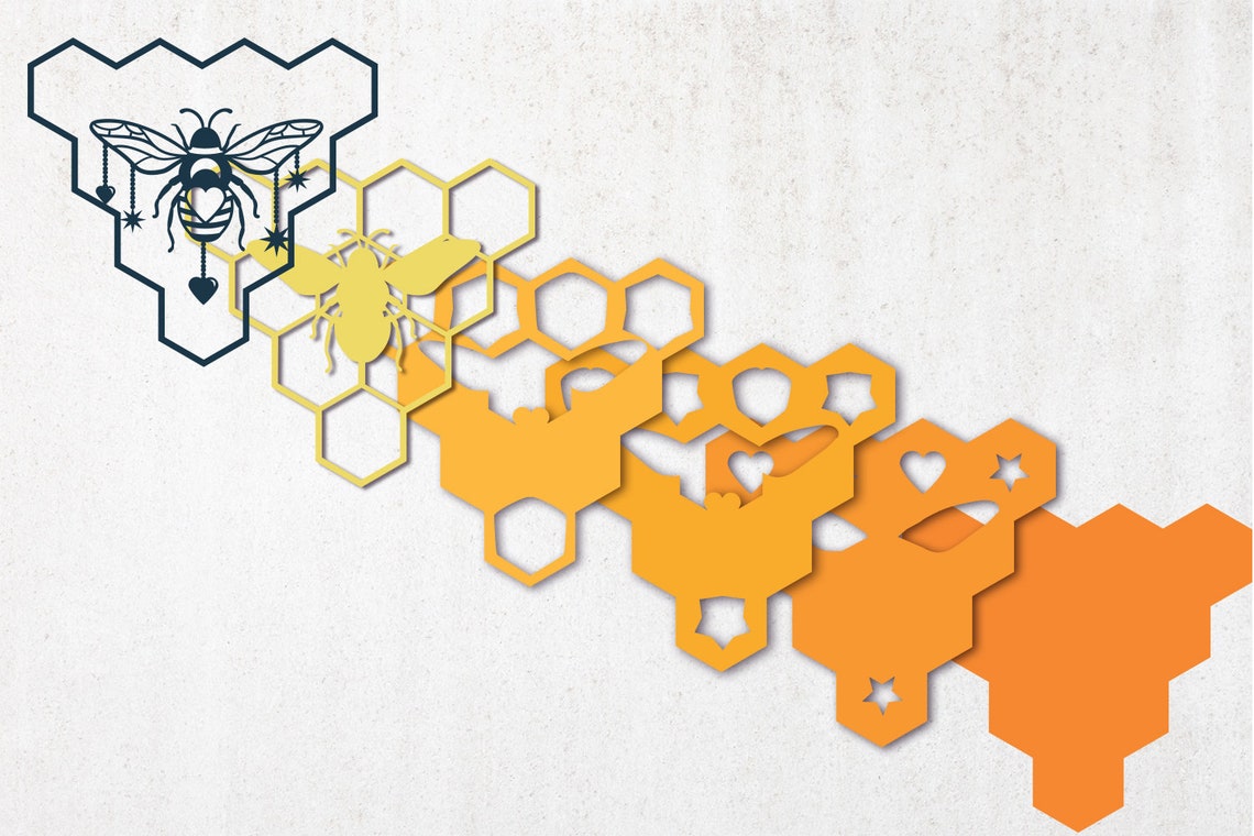 Bee Shadow Box SVG | 3D Bee SVG | Bee Light Box Template | Shadow Box ...