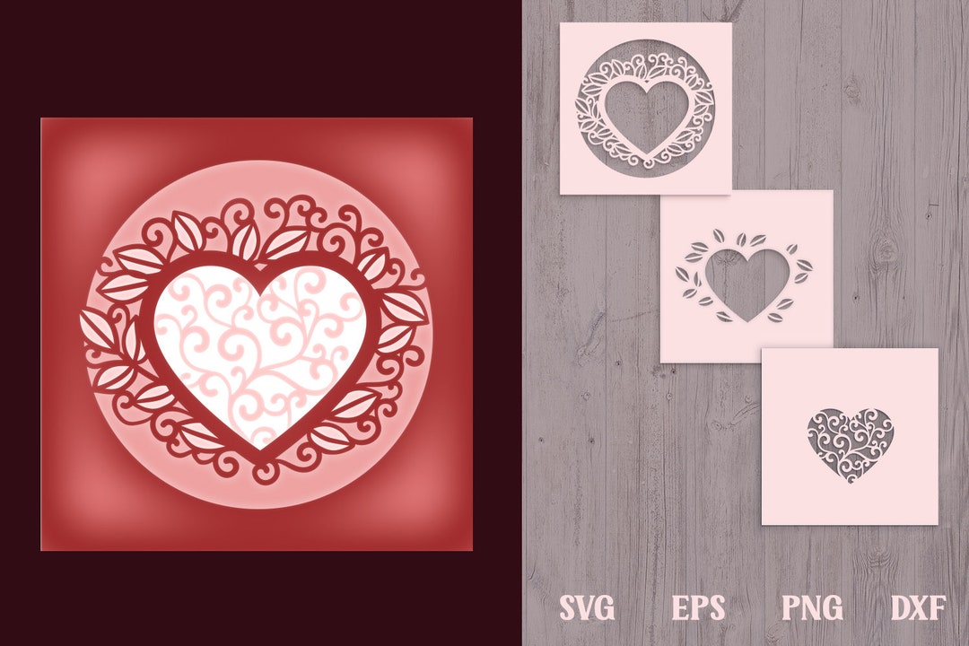 Floral Heart Shadow Box, Valentines Laser Cut SVG, Valentine Shadow Box ...