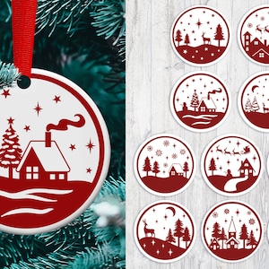 Runde Weihnachtsszenen-Bündel, runder Weihnachtsmann mit Schlitten, runder Winter-SVG-Szene, runder Winter-Szene mit Rentieren, runder Weihnachtsszenen SVG