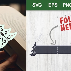 Foldable Christmas Bookmark SVG, Paper Cut Laser Cut Christmas Tree SVG Template, Decorative Christmas Tree, Squiggles SVG