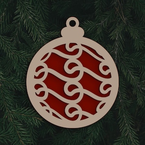 Lasergesneden SVG-kerstbal, gelaagde kerstornament met vakantiepatroon, uitgesneden ornamenten SVG, kerstboomversiering