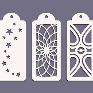 Stars and Mandala Paper Cut Bookmark Templates, 3 Geometrical Laser Cut Bookmarks Ready to Cut, Bookmark Svg Eps Png Dxf