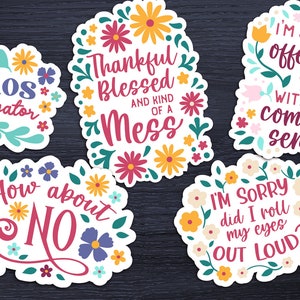 5 sarcastic quotes stickers with flowers