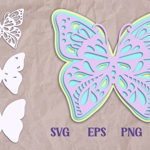 レイヤード バタフライ SVG、3D バタフライ SVG、バタフライ SVG、ペーパーカット バタフライ SVG、フローラル バタフライ SVG、3D ペーパーカット バタフライ