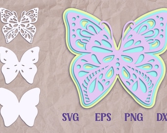 Warstwowy motyl kwiatowy SVG: projekt wycinanki 3D (pobranie cyfrowe)