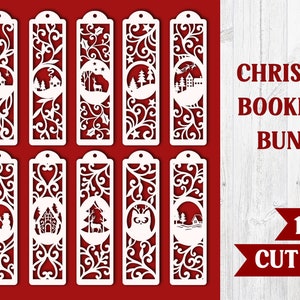 Laser geschnittene Weihnachtslesezeichen-Bundle, Weihnachtslesezeichen SVG-Bundle, Weihnachtslesezeichen mit winterlichen festlichen Szenen