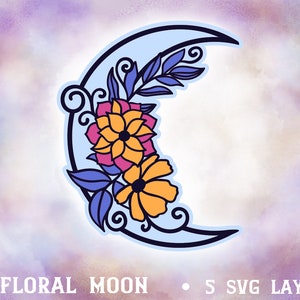 Layered Floral Moon SVG | 3D Floral Moon & Bouquet Design, Mystical Papercut Moon, Witchy Home Decor SVG, Cricut Glowforge Boho Design