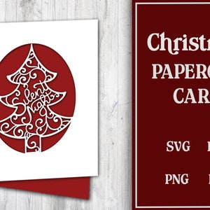 Carte de Noël Papercut, modèle de Noël Papercut, Silent Night, carte de voeux sapin de Noël, Silent Night typographie SVG
