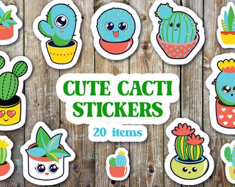 Cactus Sticker Pack, Cute Cacti Characters PNG, Succulent stickers pack, Cactus and succulent sticker PNG, Sticker sheet PNG, Cacti stickers