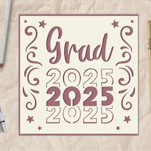 卒業ペーパーカットカード、卒業ペーパーカット SVG、レイヤードお祝いカード、3D 卒業カード、レイヤードペーパーカットカード SVG
