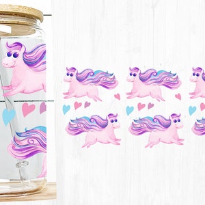 Involucro in vetro con unicorni rosa, involucri in lattina con acquerello di San Valentino in formato SVG, involucri in sublimazione con unicorni in formato SVG, modello per involucro in vetro con unicorno, modello in formato SVG con amore