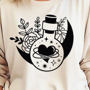 Love Potion SVG, Valentine Shirt SVG, Hemelse SVG, Witchy Svg, Love Svg, Heart Svg, Crescent Moon Svg, Mystieke Svg, Sterren Svg, Potion Svg