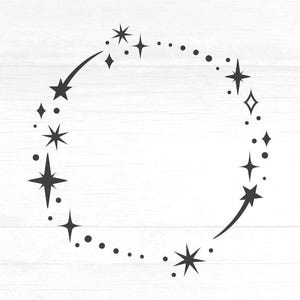 Vallende sterren frame SVG, sterrencluster PNG, mystieke boho frame SVG, hemelse clipart, Witchy Cricut Cut-bestand