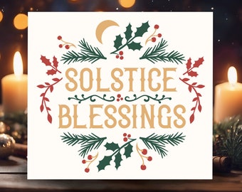 Solstice Blessings SVG, Yule Decorations, Winter Solstice SVG, Vintage Yule Decor, Vintage Yule Clipart, Vintage Decorations, Crescent Moon