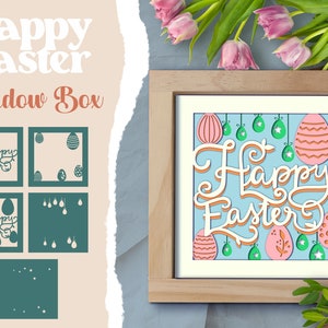 Joyeuses Pâques Shadow Box, Papercut Joyeuses Pâques SVG, oeufs de Pâques découpés en papier SVG, oeufs de Pâques en couches, oeufs de Pâques 3D SVG, typographie de Pâques