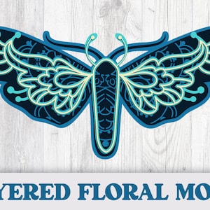 Butterfly Layered Floral SVG, Moth Ornament SVG, 3D Laser Cut Insect PNG, Papercut Dragonfly svg, Cricut & Glowforge Cut File