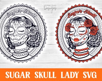 Sugar Skull SVG und Ausmalseite, Sugar Skull Lady SVG, Calavera Halloween SVG, Halloween Malseite, Sugar Skull Malseite