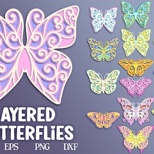Laser geschnittener Schmetterling SVG-Bundle, Papierschnitt Schmetterling SVG-Bundle, Laser geschnitten Schmetterlinge SVG, geschichtete Blumenschmetterlinge-Svg-Dateien für Cricut
