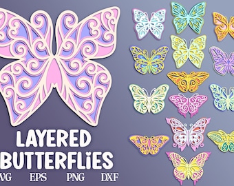 Laser Cut Floral Butterfly SVG Bundle: Layered Papercut Files (Digital Download)