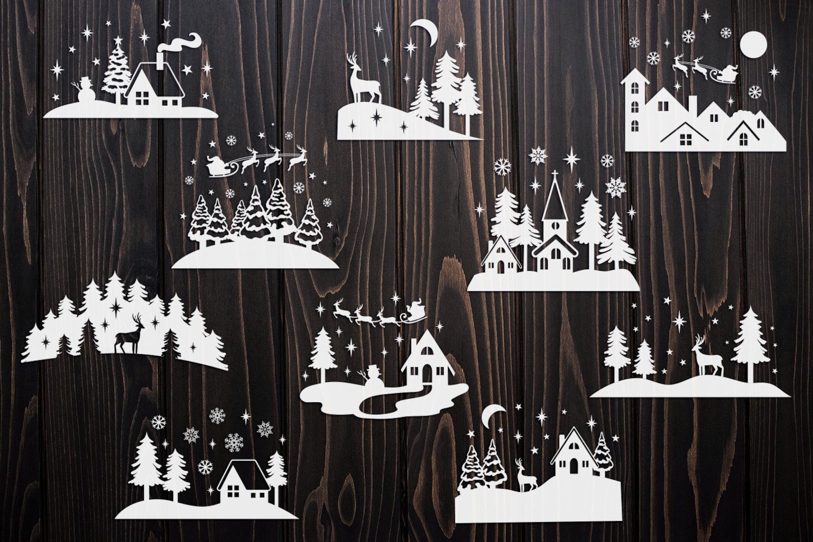 Christmas Scene Bundle Christmas Scene With Trees Santa With - Etsy