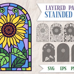 Stained Glass Papercut Sunflower, Layered Sunflower SVG, Layered Floral SVG, Papercut Stained Glass Flower SVG, Papercut Floral Template svg