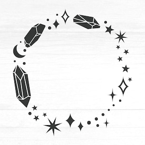 Kristallen en sterren Frame SVG, Star Cluster PNG, Mystical Celestial Frame SVG, Boho Celestial Clipart, Witchy Cricut Cut-bestand