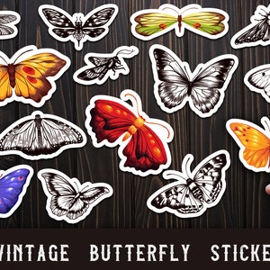 Vintage Butterfly Sticker Pack, Digital Stickers, Moths and Butterflies, Vintage Butterflies PNG, Sticker Sheet PNG