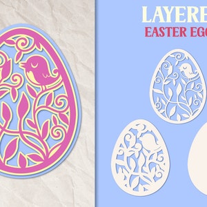 Vogel Osterei SVG, geschichtete 3D Osterei SVG, Laser geschnitten Ostern SVG, Papercut Osterei Vorlage, Osterei Scherenschnitt svg