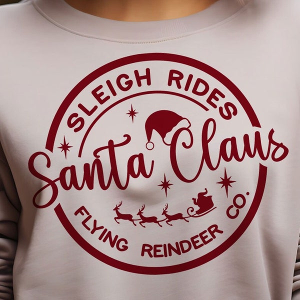 Christmas Round SVG, Santa Claus SVG, Round Christmas Sign, Round Winter, Farmhouse Christmas, Santa Hat svg, Reindeer Sleigh, Sleigh Rides
