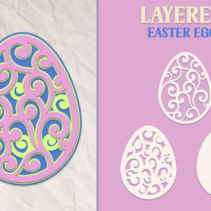 Floral Osterei SVG, geschichtete 3D Osterei SVG, Laser geschnitten Ostern SVG, Papercut Osterei Vorlage, Osterei Scherenschnitt svg