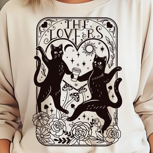 Liebhaber Tarot-Karte, Tarot-Karte SVG, Die Liebenden SVG, schwarze Katze SVG, mystische SVG, süße Tarot Karte, Hexerei SVG, Kaffee SVG, himmlische Tarot