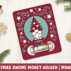 Titular de dinero de gnomo de Navidad, Tarjeta de corte de papel de Navidad, Titular de dinero de Navidad SVG, Tarjeta de Navidad SVG, Papercut Navidad, Tarjeta de dinero SVG