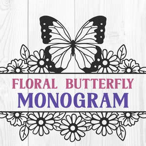 Butterfly Monogram SVG, Floral Split Monogram SVG, Butterfly Split Monogram, Floral SVG Monogram, Flower Split Monogram, Papercut Monogram